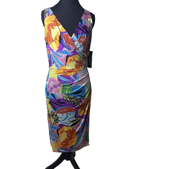 Lauren Ralph Lauren Womens Dress 8 Tropical Floral Ruched‎ Draped Stretch Waist - Picture 15 of 15
